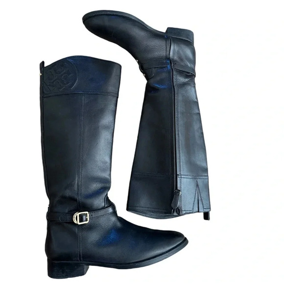 Tory Burch Marlene Black Leather Riding Boots - Picture 5 of 14